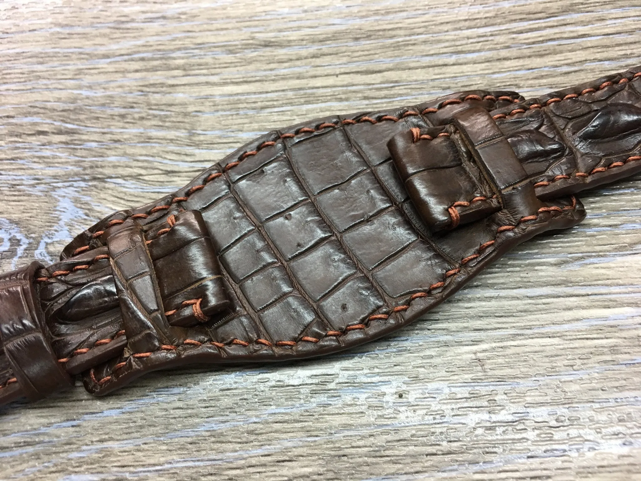 Leather Watch Strap, Full Bund Strap, Alligator Skin Watch band, Anniversary Gift Ideas, Wristwatch band 20mm