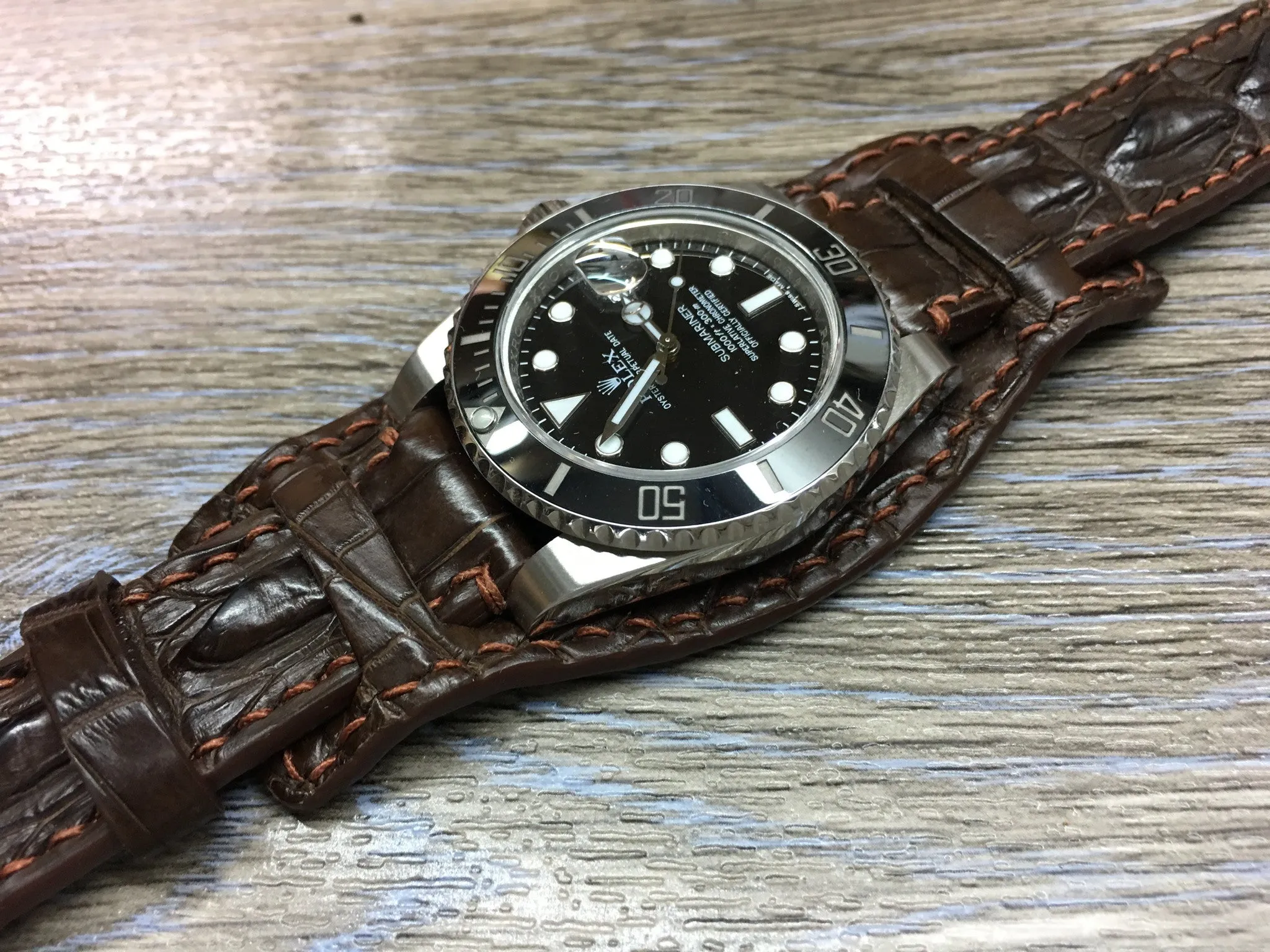 Leather Watch Strap, Full Bund Strap, Alligator Skin Watch band, Anniversary Gift Ideas, Wristwatch band 20mm