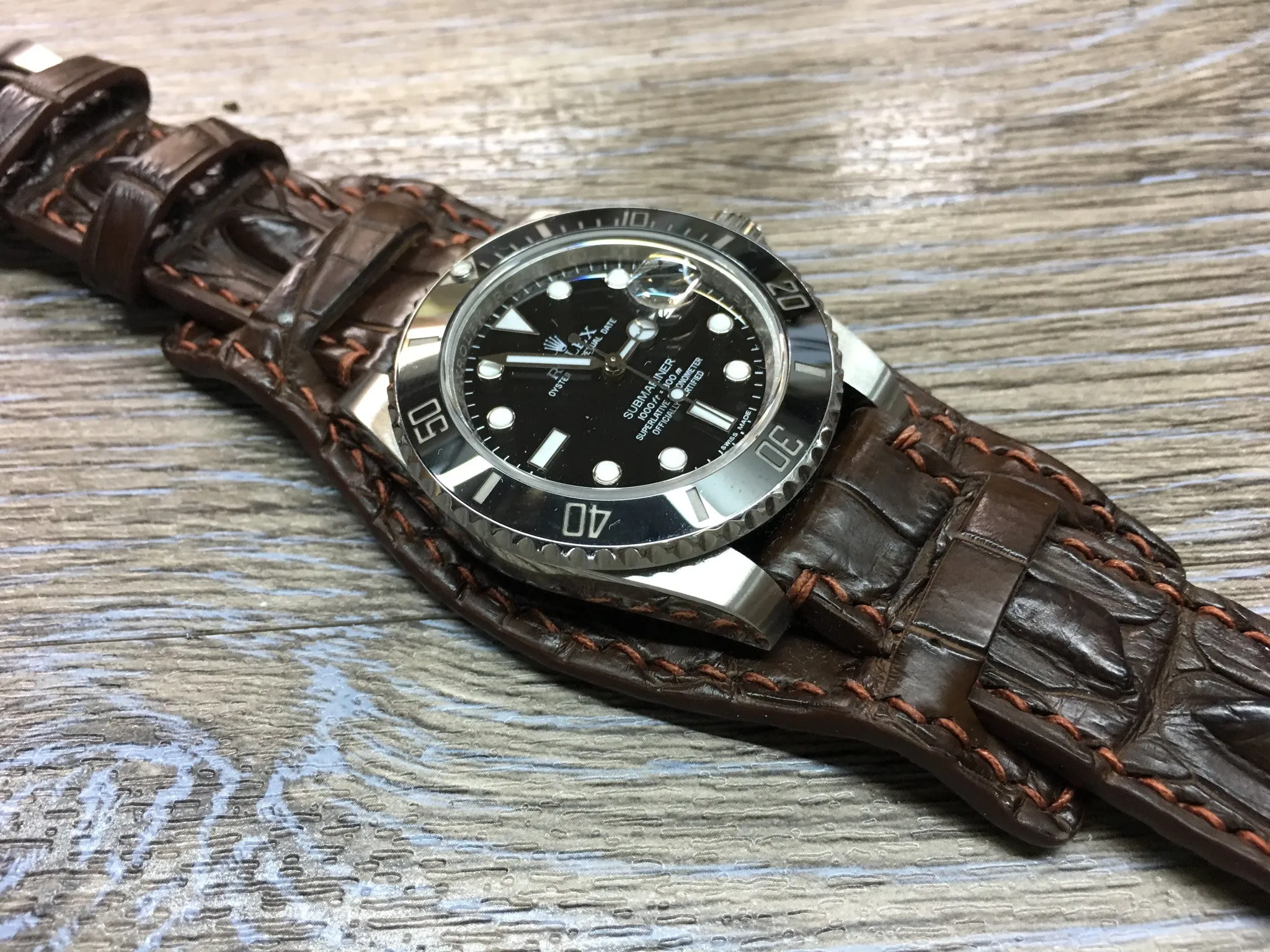 Leather Watch Strap, Full Bund Strap, Alligator Skin Watch band, Anniversary Gift Ideas, Wristwatch band 20mm