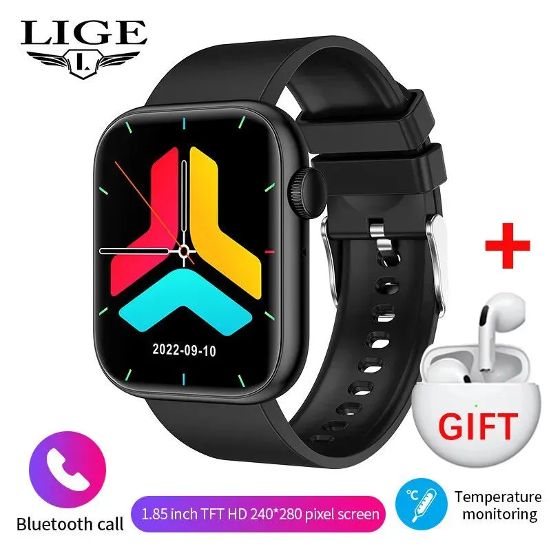 LIGE 1.85 Inch Bluetooth Call Smartwatch Women Men Sports Fitness Watches Woman Body Temperature Monitoring Smart Watch Ladies