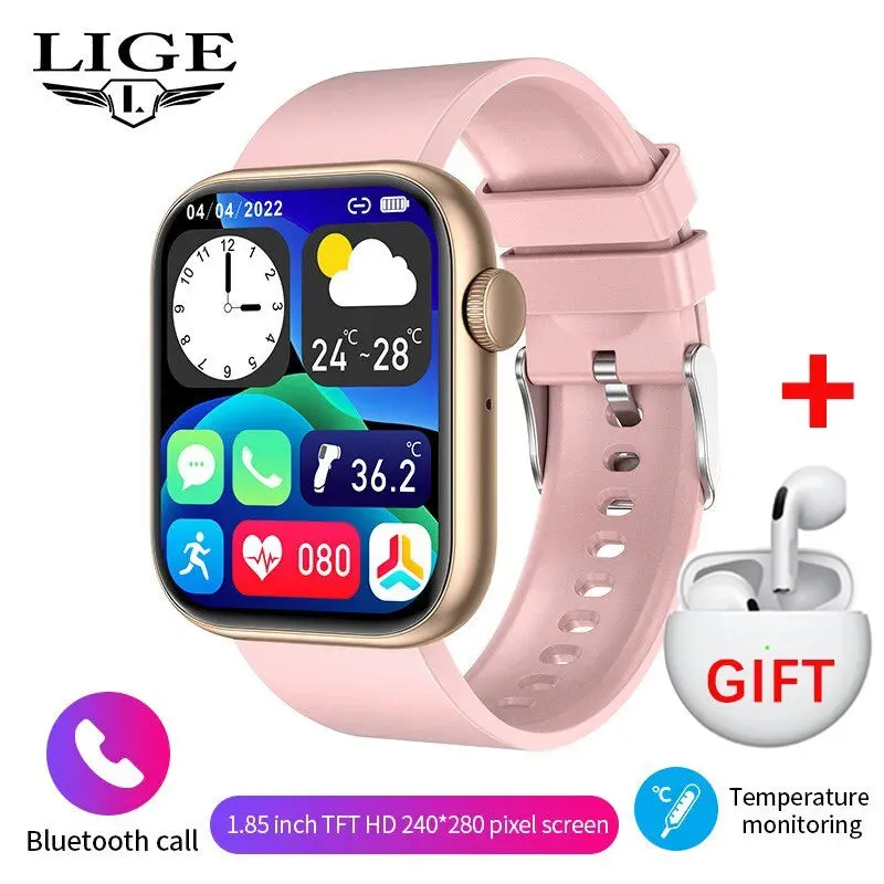 LIGE 1.85 Inch Bluetooth Call Smartwatch Women Men Sports Fitness Watches Woman Body Temperature Monitoring Smart Watch Ladies
