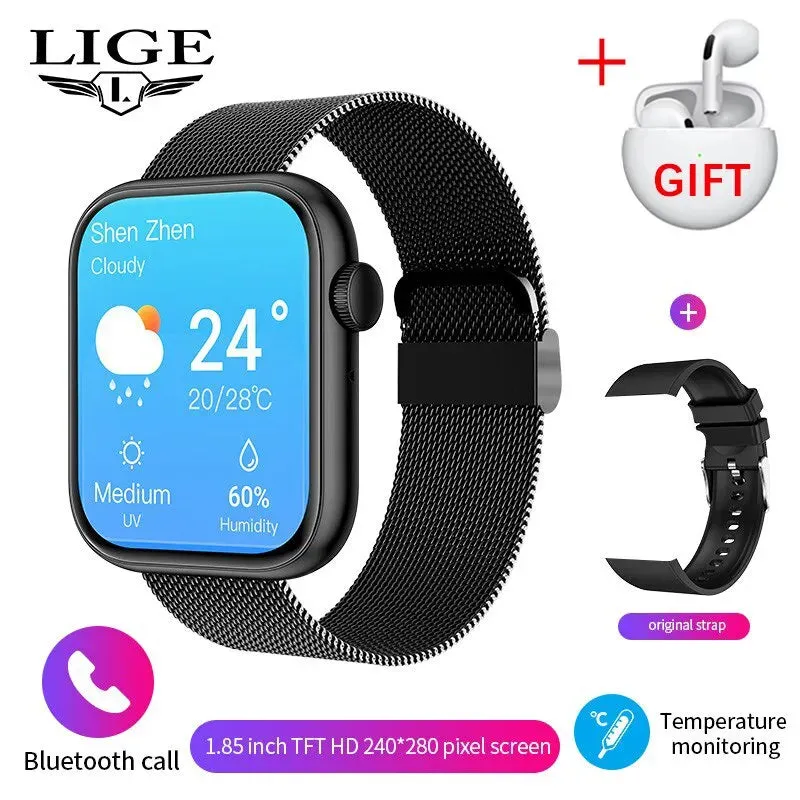LIGE 1.85 Inch Bluetooth Call Smartwatch Women Men Sports Fitness Watches Woman Body Temperature Monitoring Smart Watch Ladies