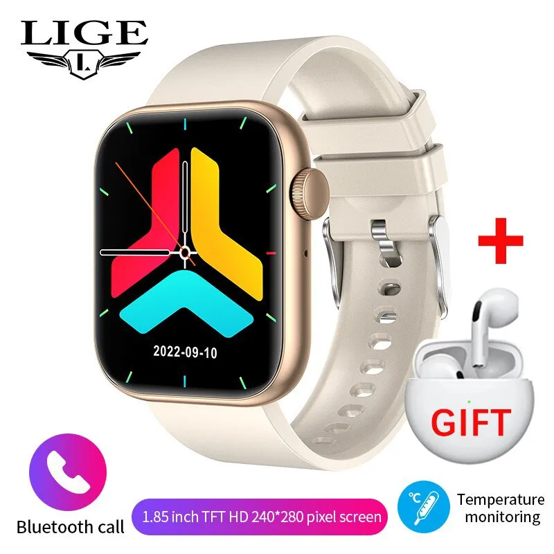 LIGE 1.85 Inch Bluetooth Call Smartwatch Women Men Sports Fitness Watches Woman Body Temperature Monitoring Smart Watch Ladies