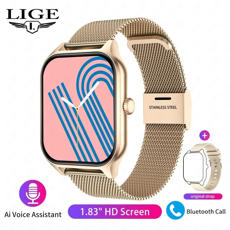 LIGE Men Smart Watch Women Bluetooth Call Music Fitness Sports Bracelet Health Monitoring 1.83 Inch Lady Smartwatch Women Man