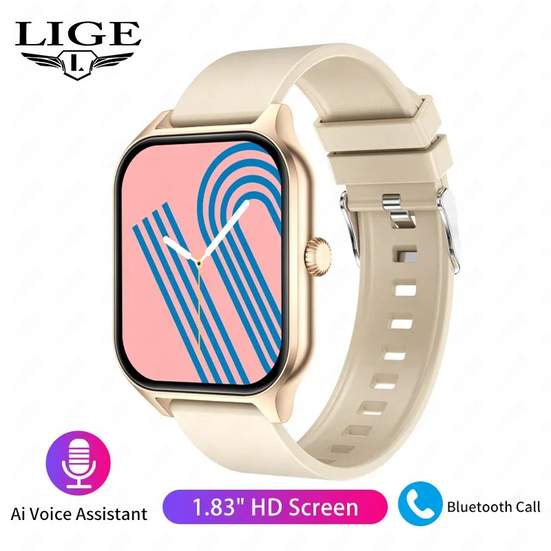 LIGE Men Smart Watch Women Bluetooth Call Music Fitness Sports Bracelet Health Monitoring 1.83 Inch Lady Smartwatch Women Man