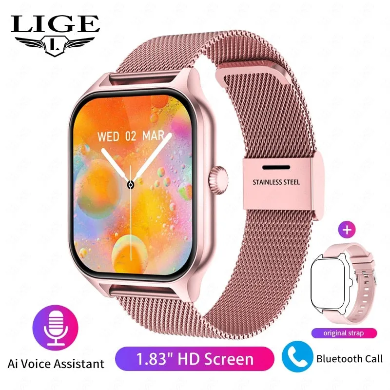 LIGE Men Smart Watch Women Bluetooth Call Music Fitness Sports Bracelet Health Monitoring 1.83 Inch Lady Smartwatch Women Man