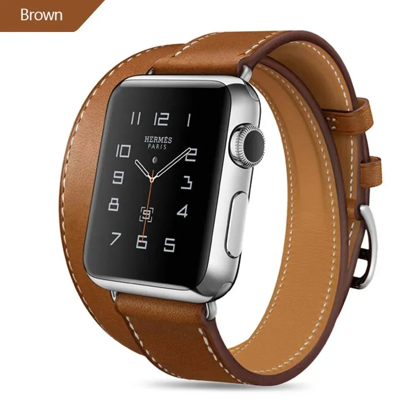 Long Soft Leather Band for apple watch 6 Iwatch Series 6 5 4 3 2 40mm 44mm 38mm 42mm Double Tour Bracelet Strap for Smart Watch