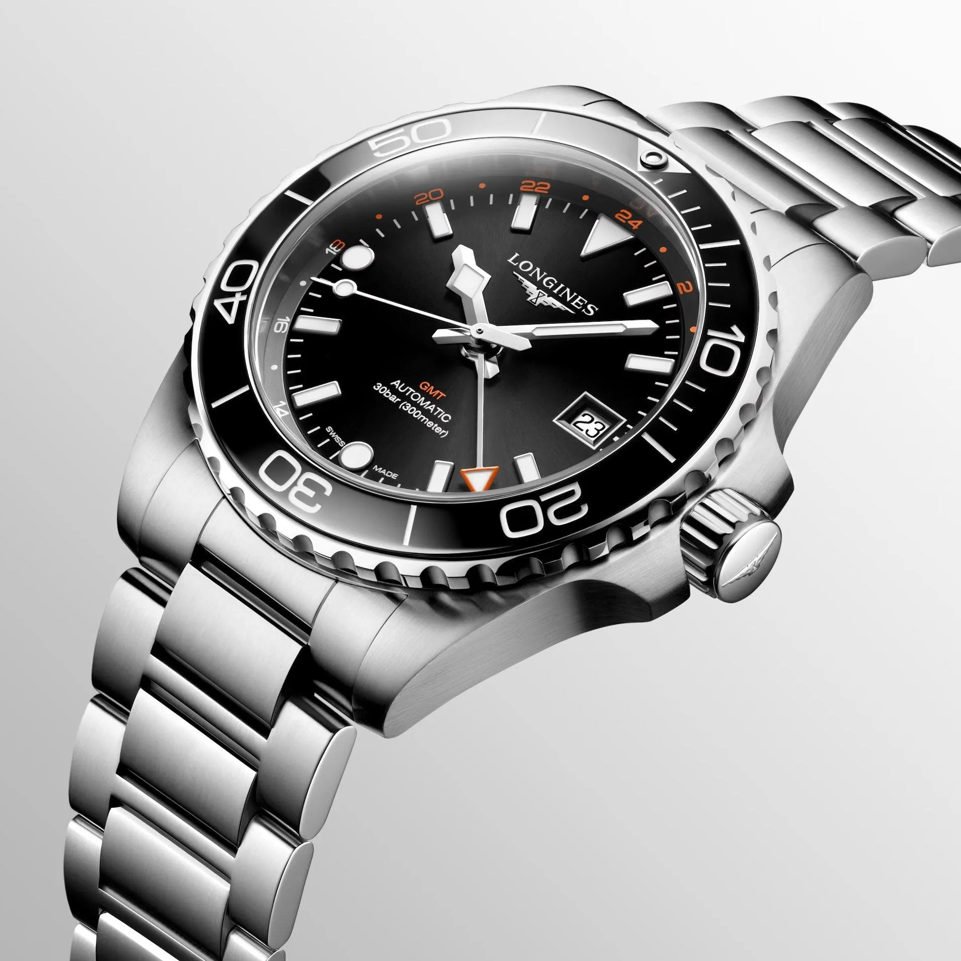 LONGINES HYDROCONQUEST GMT 41mm Watch Automatic Black Steel L3.790.4.56.6