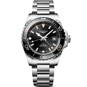 LONGINES HYDROCONQUEST GMT 41mm Watch Automatic Black Steel L3.790.4.56.6
