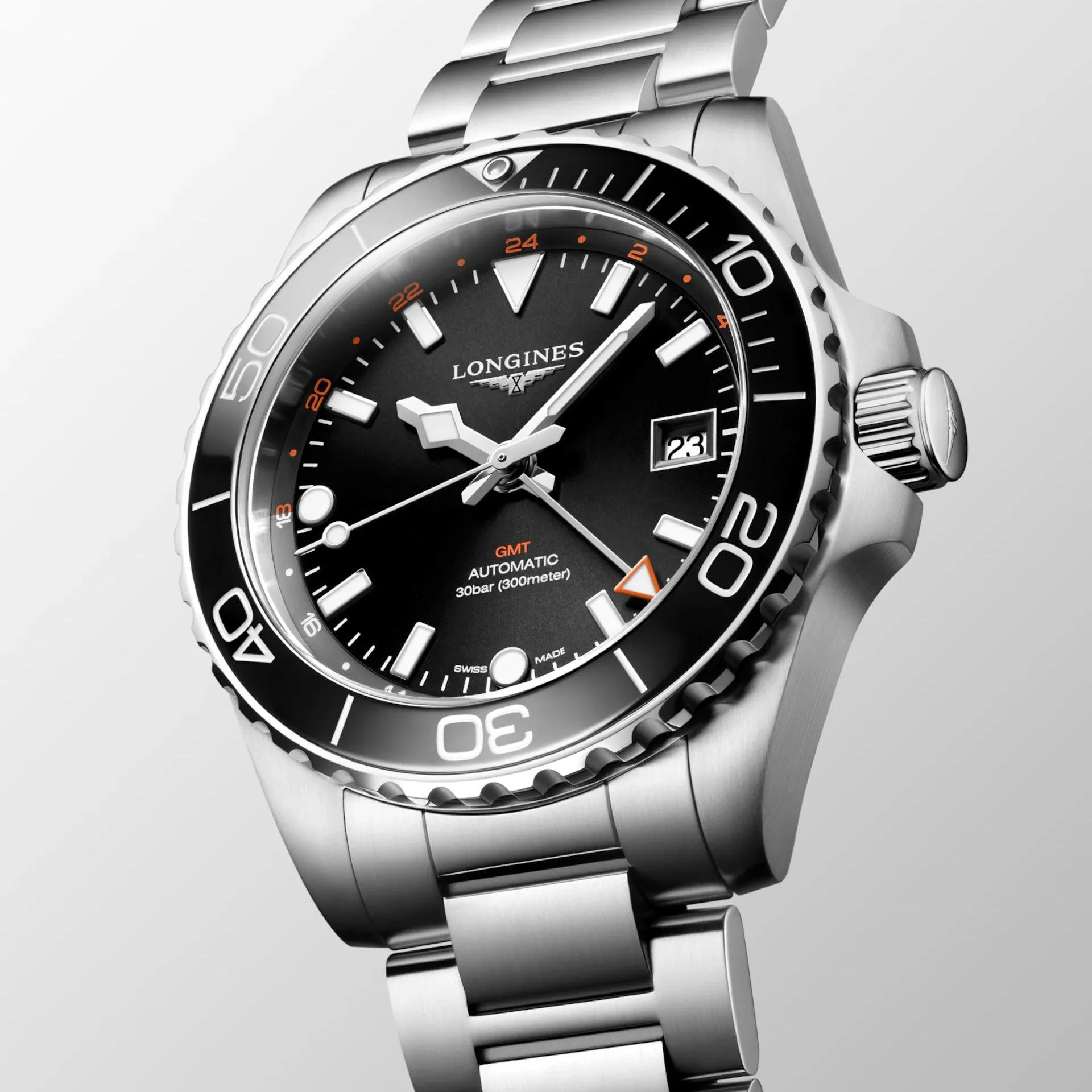 LONGINES HYDROCONQUEST GMT 41mm Watch Automatic Black Steel L3.790.4.56.6