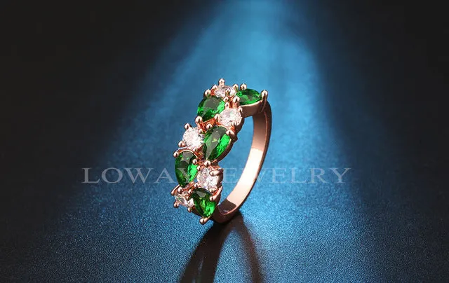 LOWAY Fashion Multicolor Rings Women Anillos Cubic Zirconia  Rose Gold Color Wedding Finger Ring Fine Jewelry Bague JZ5900
