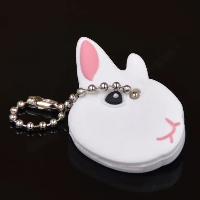 Lychee New Arrival PVC Cute Rabbit Pet Dog Cat Key Cover Cap Rubber Pug Key Chain Key Ring Men Women Unisex