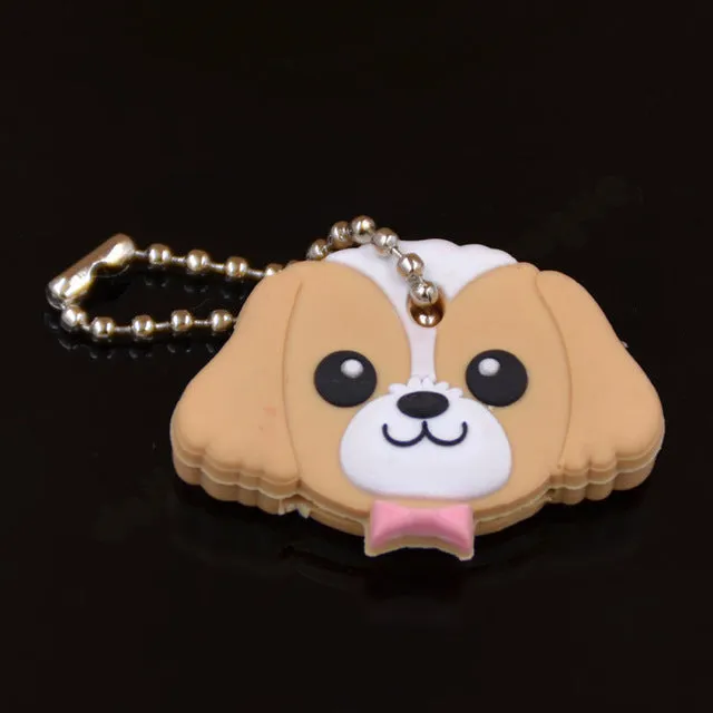 Lychee New Arrival PVC Cute Rabbit Pet Dog Cat Key Cover Cap Rubber Pug Key Chain Key Ring Men Women Unisex