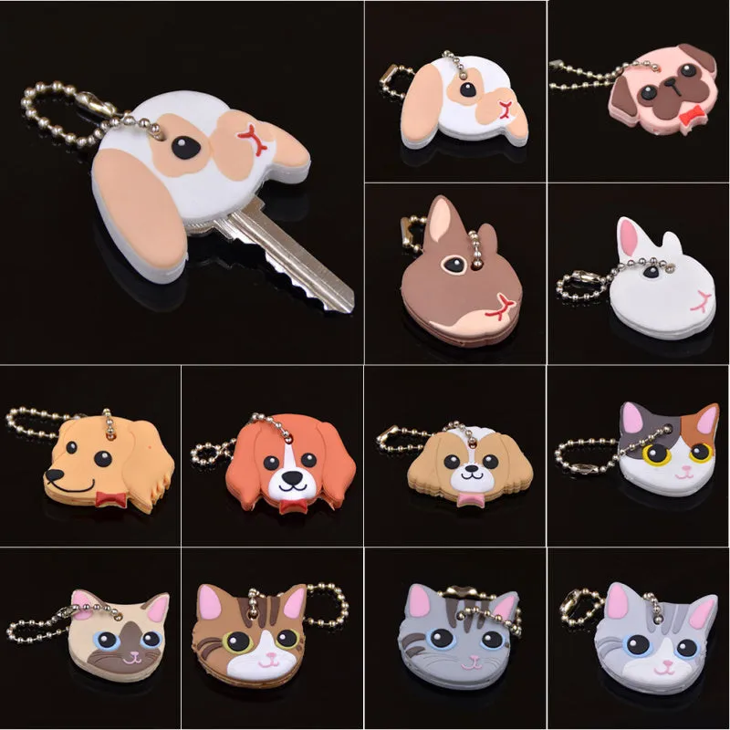 Lychee New Arrival PVC Cute Rabbit Pet Dog Cat Key Cover Cap Rubber Pug Key Chain Key Ring Men Women Unisex