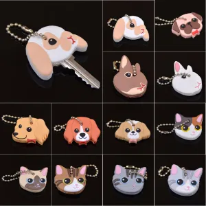 Lychee New Arrival PVC Cute Rabbit Pet Dog Cat Key Cover Cap Rubber Pug Key Chain Key Ring Men Women Unisex