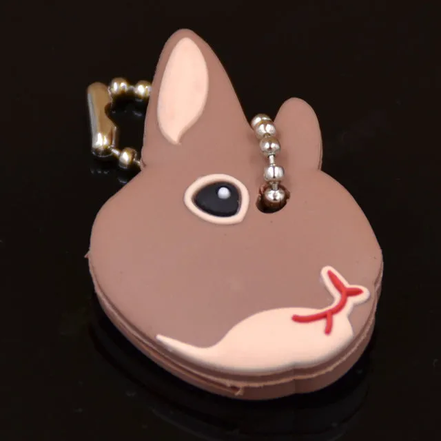 Lychee New Arrival PVC Cute Rabbit Pet Dog Cat Key Cover Cap Rubber Pug Key Chain Key Ring Men Women Unisex