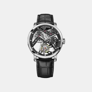 Manual Tourbillon Steel Black Leather Strap