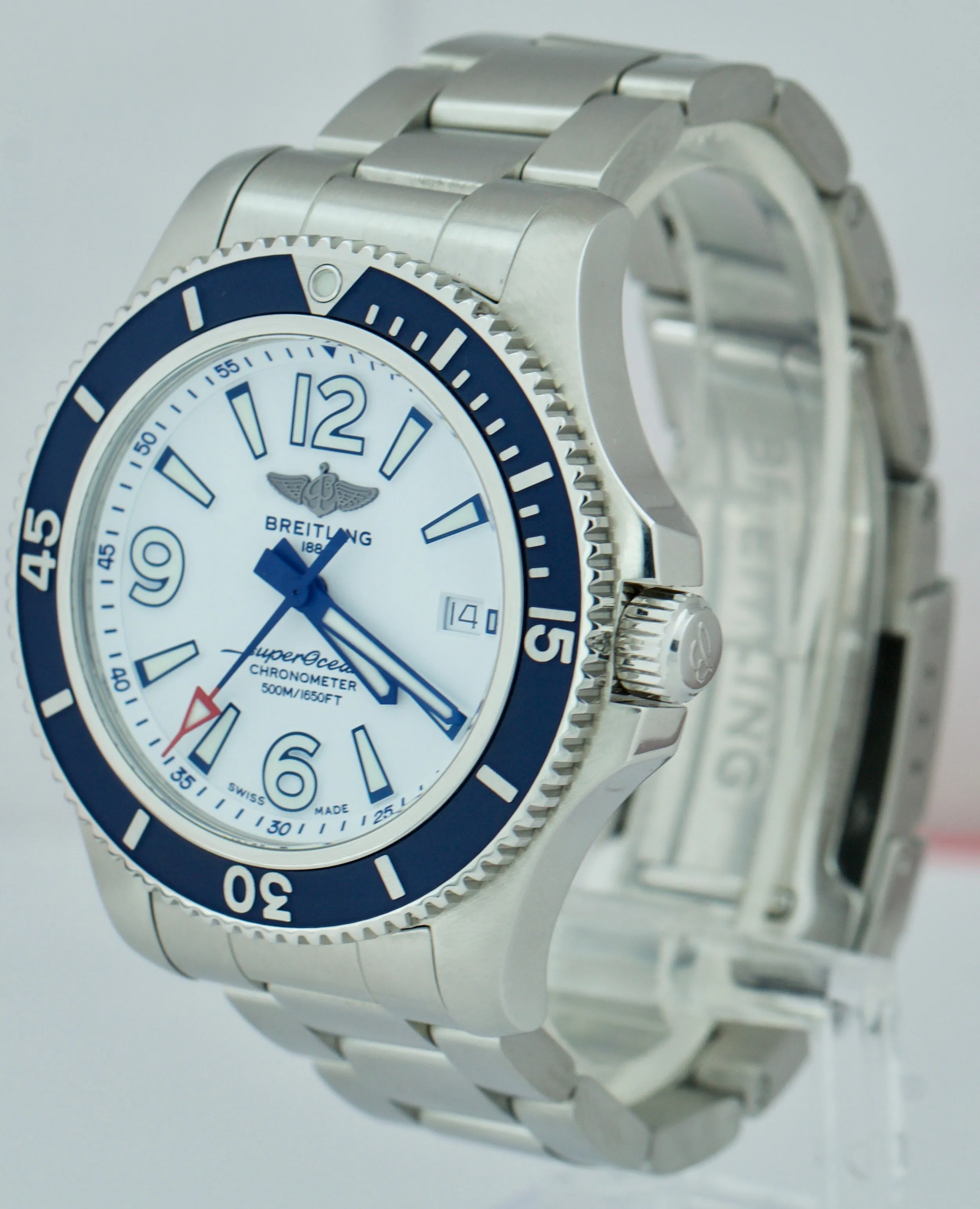 Men's Breitling SuperOcean II 42 Stainless Steel 42mm Blue White Watch A17366