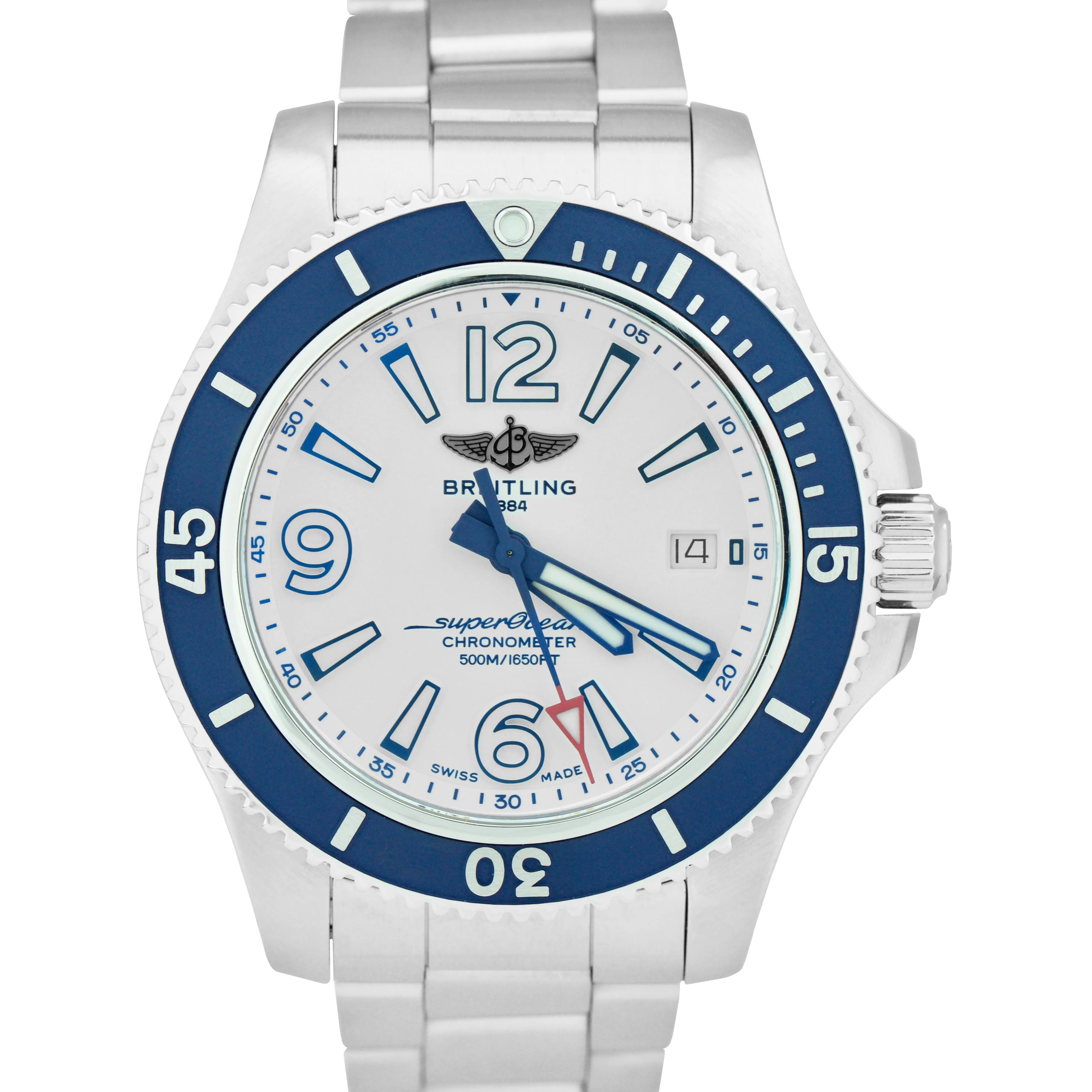 Men's Breitling SuperOcean II 42 Stainless Steel 42mm Blue White Watch A17366