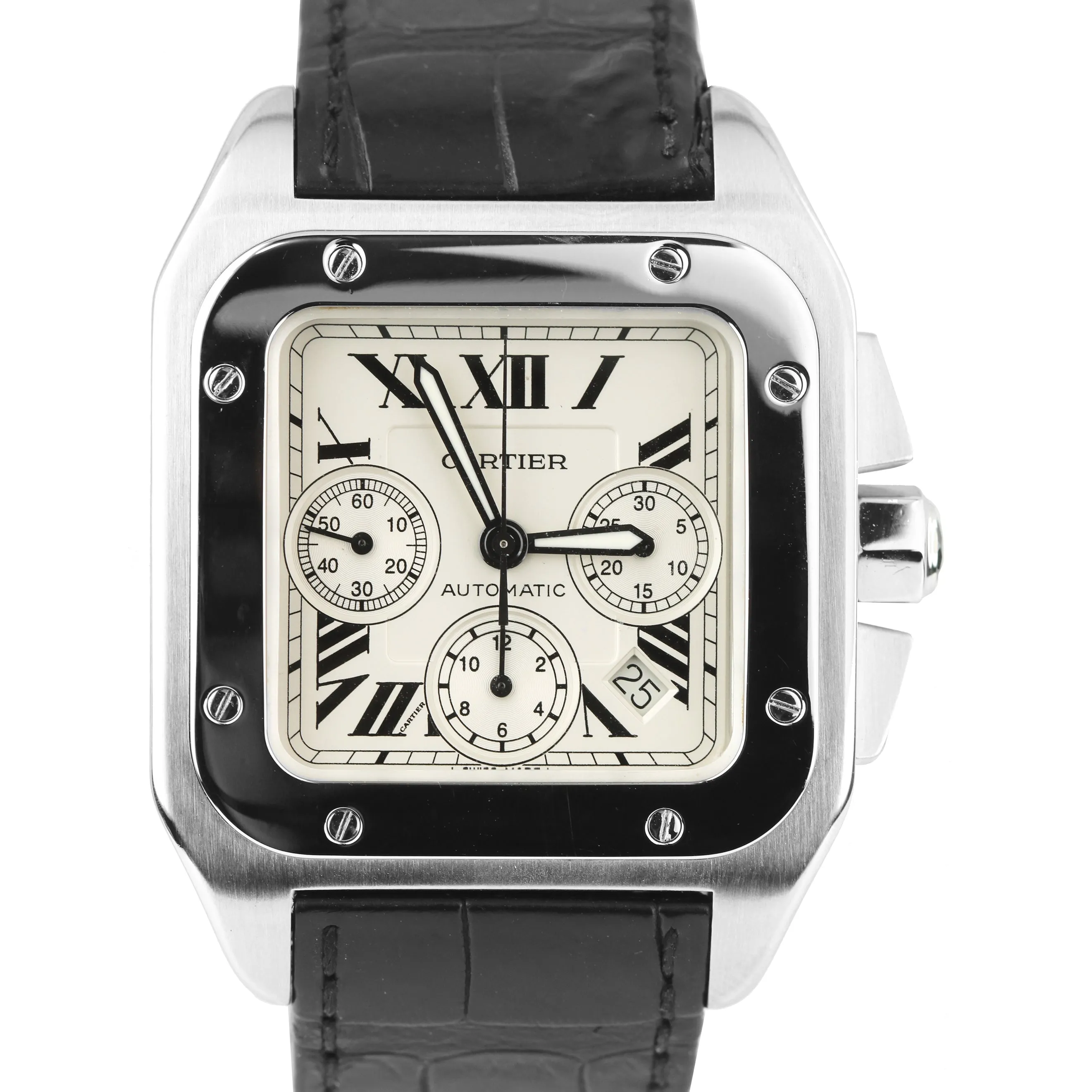 Men's Cartier Santos 100 XL Chronograph 2740 Ivory Stainless 41mm Watch W20090X8