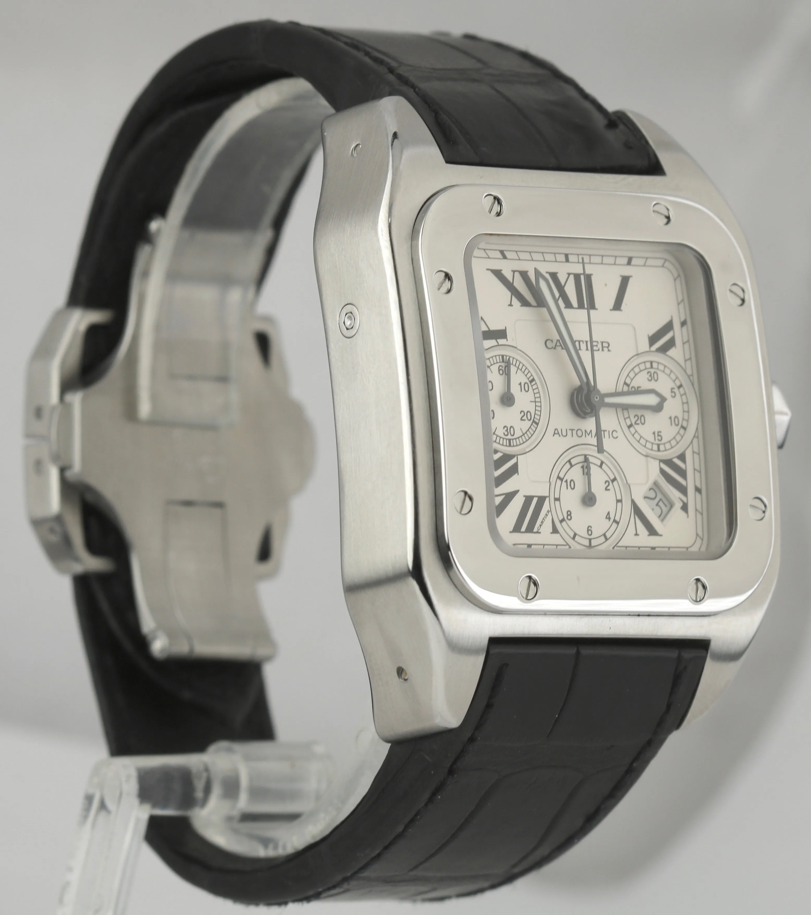 Men's Cartier Santos 100 XL Chronograph 2740 Ivory Stainless 41mm Watch W20090X8