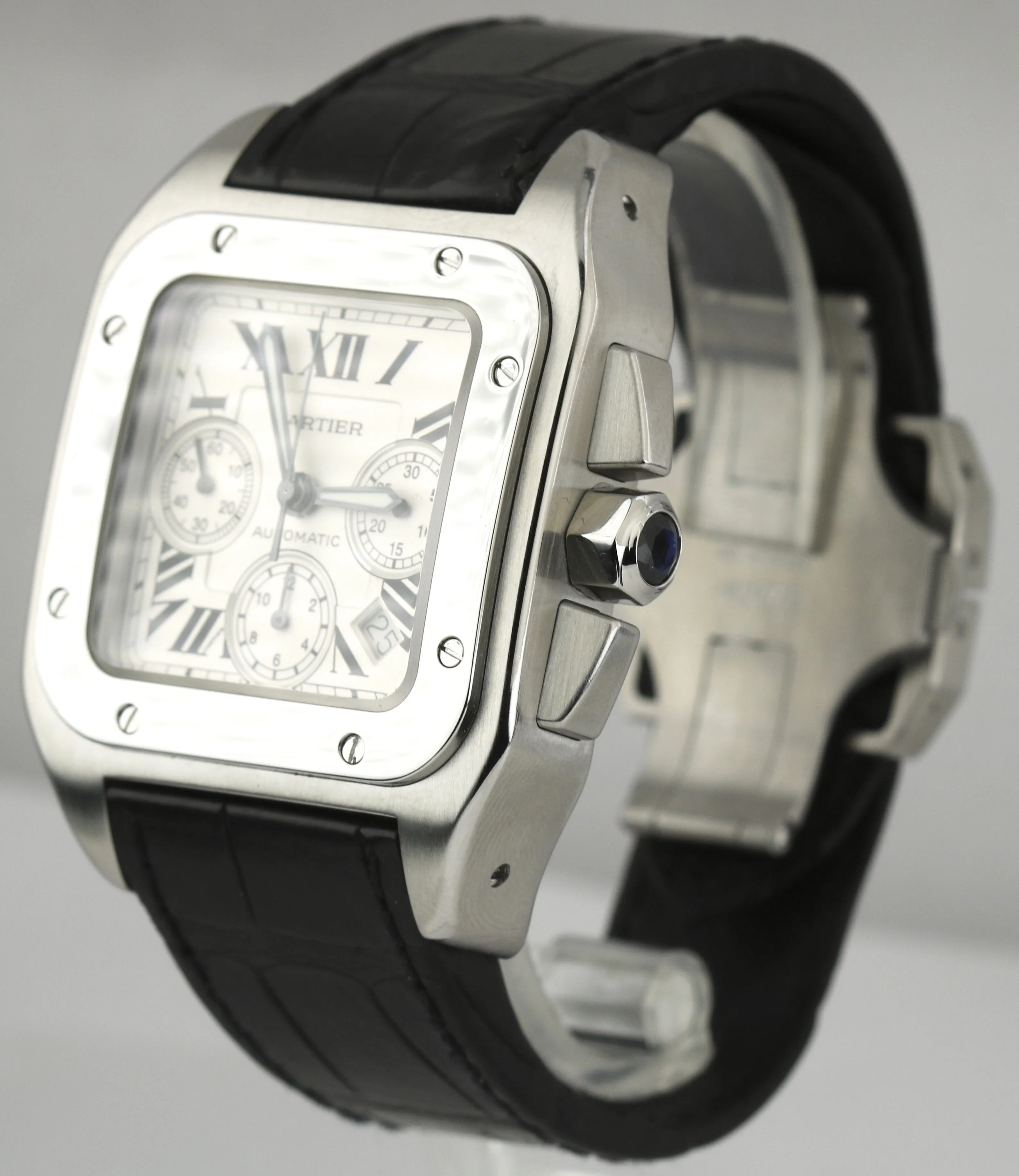 Men's Cartier Santos 100 XL Chronograph 2740 Ivory Stainless 41mm Watch W20090X8