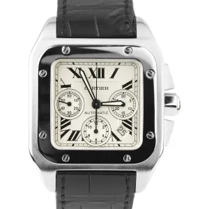 Men's Cartier Santos 100 XL Chronograph 2740 Ivory Stainless 41mm Watch W20090X8