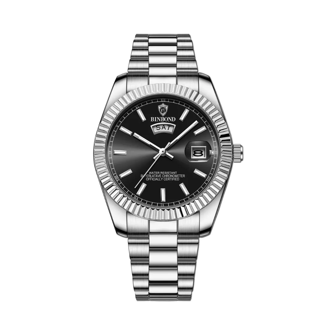 Men’s Classic Luxury Watch – Stainless Steel – Date & Day Display – Elegant Chronograph Style