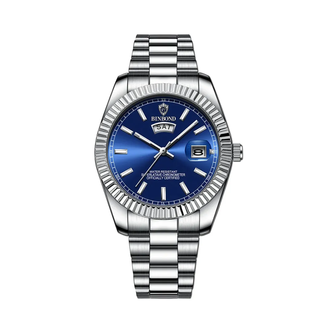 Men’s Classic Luxury Watch – Stainless Steel – Date & Day Display – Elegant Chronograph Style