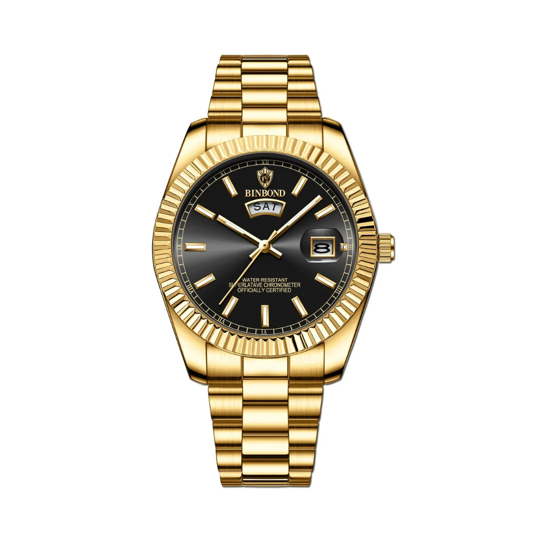 Men’s Classic Luxury Watch – Stainless Steel – Date & Day Display – Elegant Chronograph Style