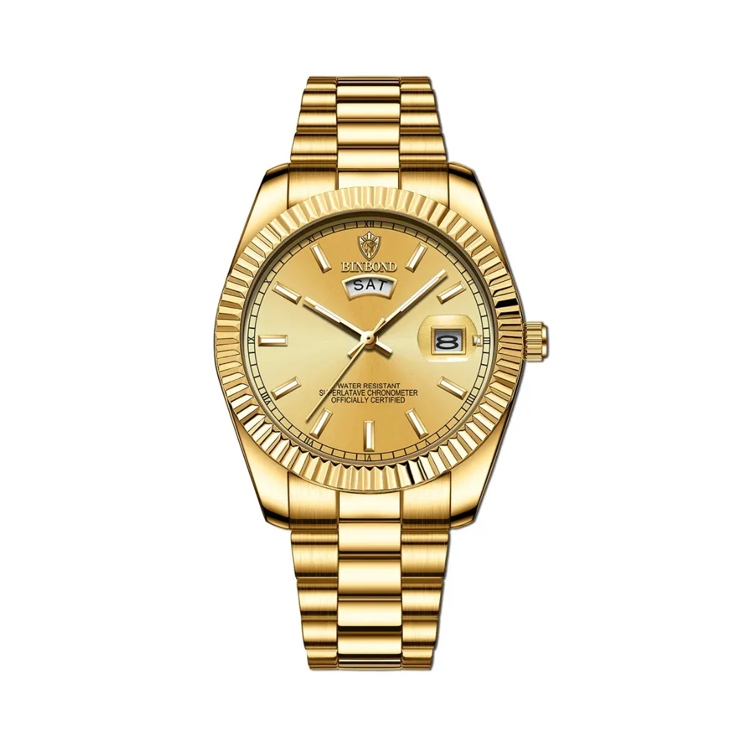 Men’s Classic Luxury Watch – Stainless Steel – Date & Day Display – Elegant Chronograph Style
