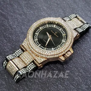Men's Hip Hop Iced 14K Rose Gold / Black PT Bling Lab Diamond Techno Watch GM04