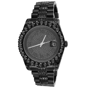 Mens Presidential 41mm Black Solitaire Stainless Steel Watch
