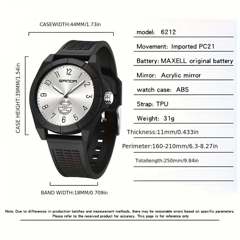 Men's Quartz Sports Watch - Water-Resistant, Stainless Steel Case