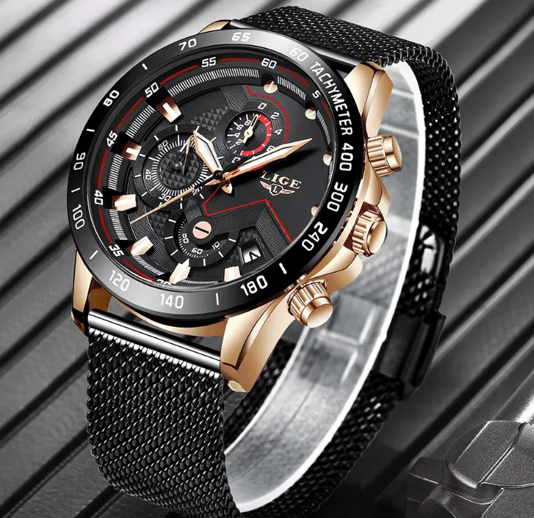 Men's Sports Waterproof Watch With  Stainless Steel Bracelet Unique Design Perfect Gift For Your Man
