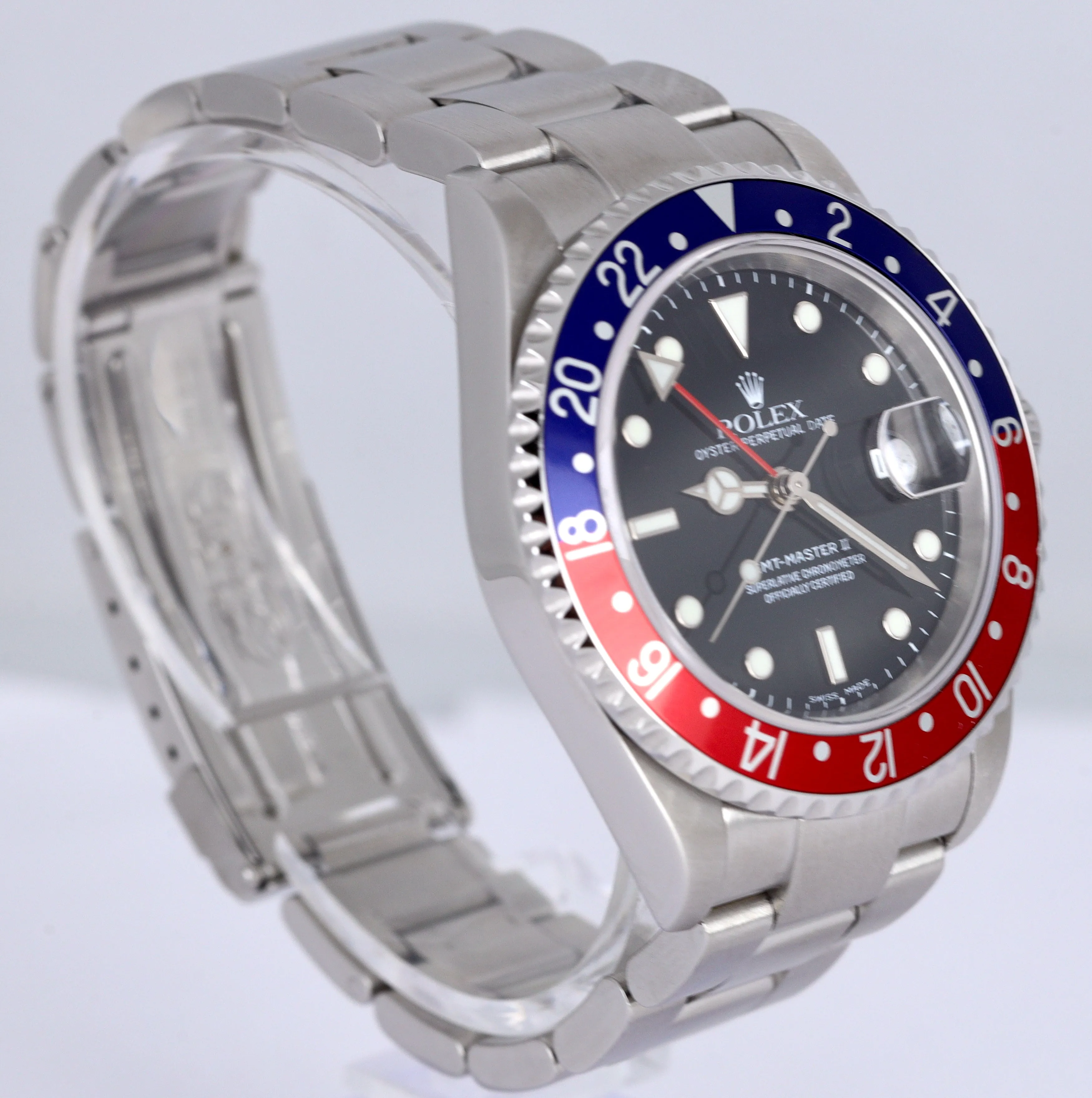 MINT 2006 Rolex GMT-Master II PEPSI Steel Red Blue SEL NO-HOLES 40mm 16710 Watch