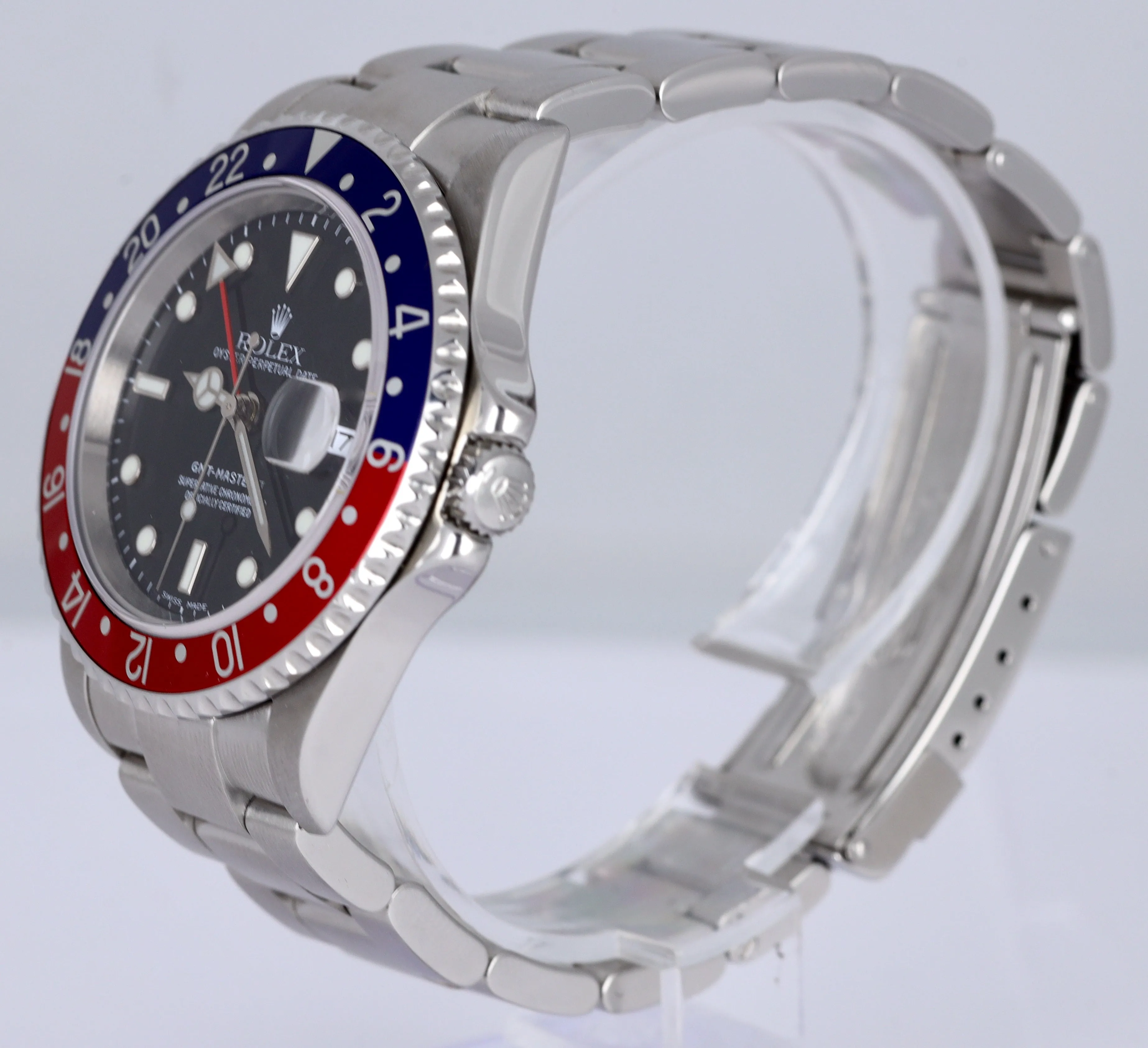MINT 2006 Rolex GMT-Master II PEPSI Steel Red Blue SEL NO-HOLES 40mm 16710 Watch
