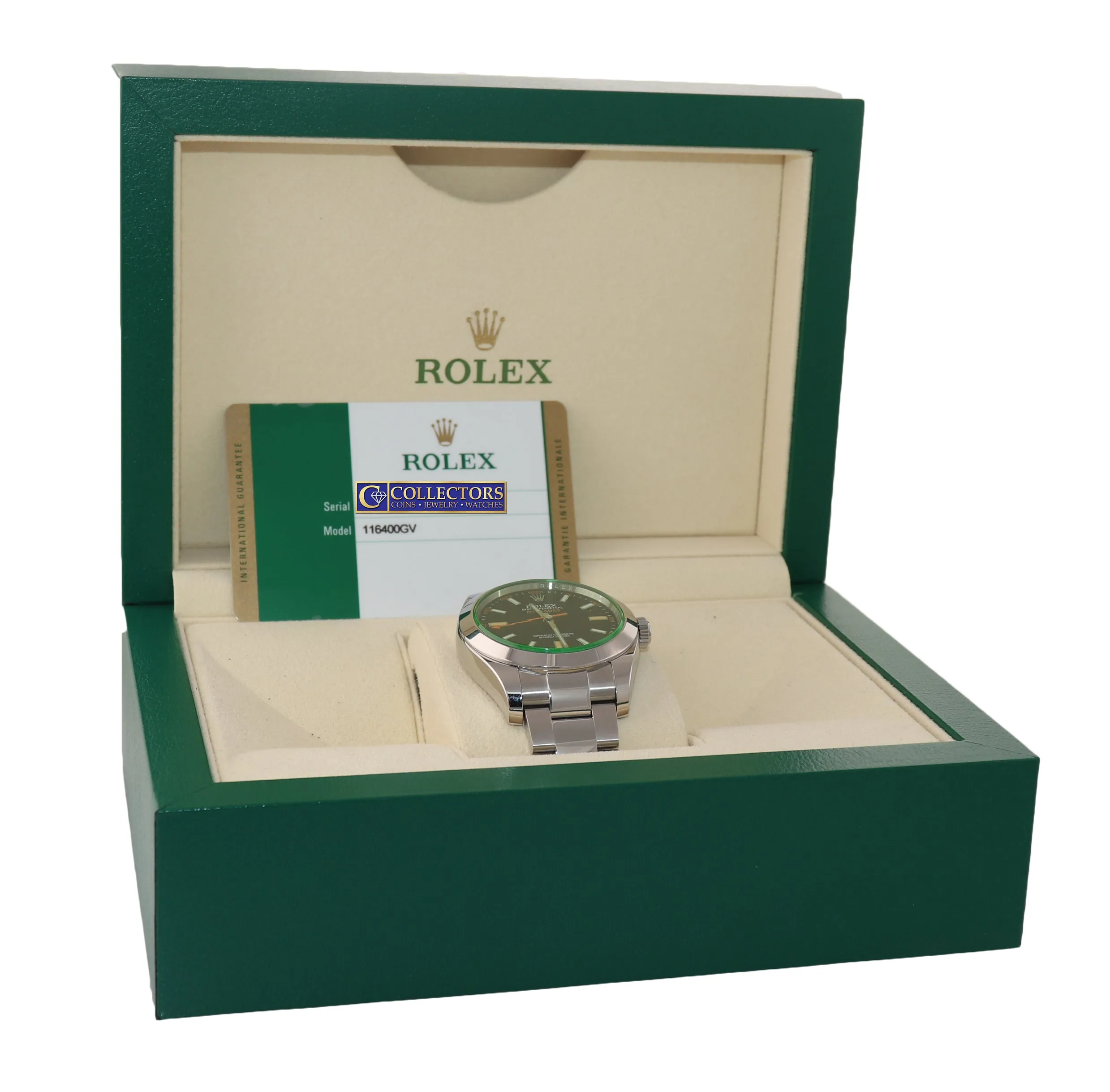 MINT 2015 PAPERS Rolex Milgauss Green Bezel 116400gv Steel Black Watch Box