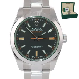 MINT 2015 PAPERS Rolex Milgauss Green Bezel 116400gv Steel Black Watch Box