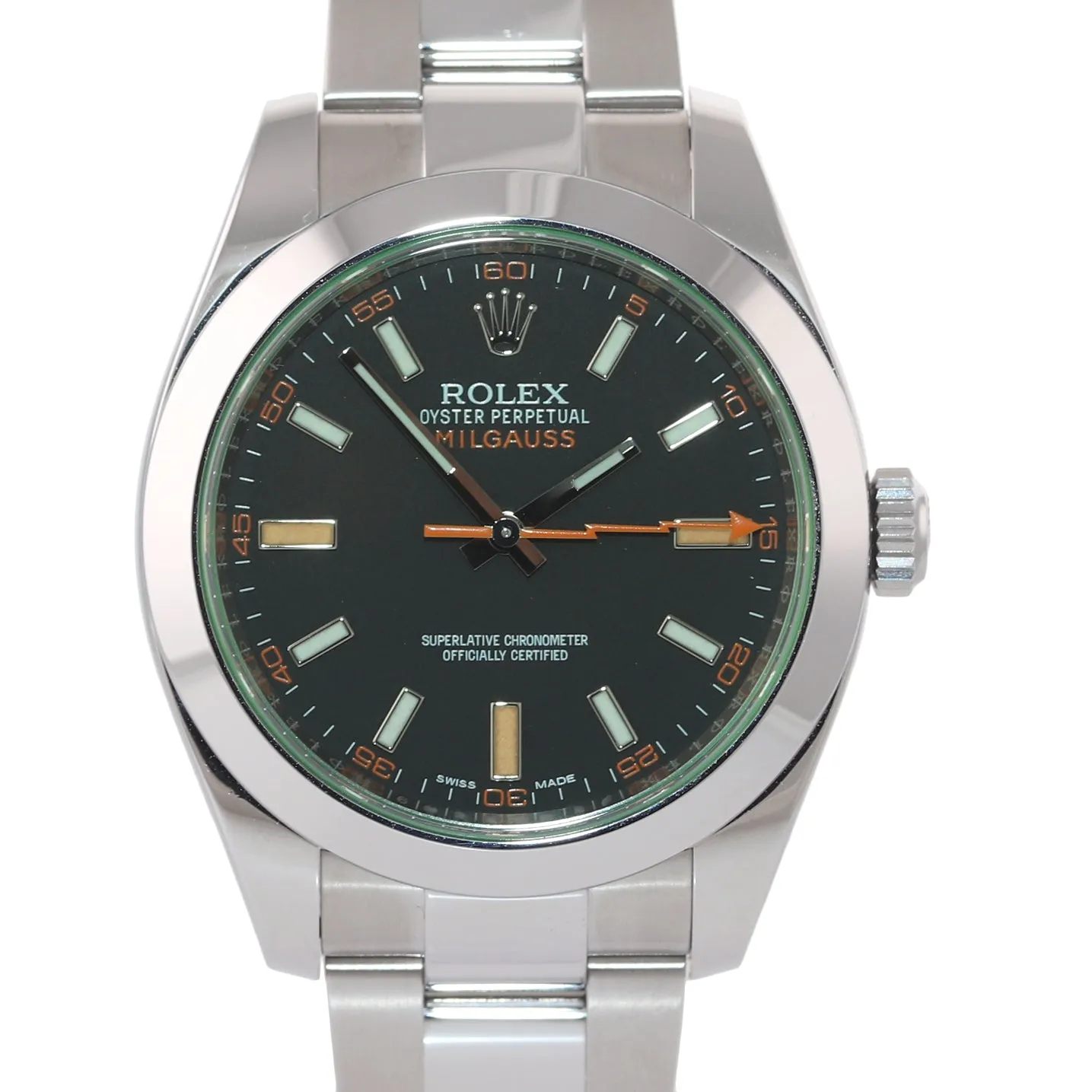 MINT 2015 PAPERS Rolex Milgauss Green Bezel 116400gv Steel Black Watch Box