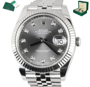 MINT 2017 Rolex DateJust 41 Rhodium DIAMOND 126334 Gray 41mm Fluted Gold Jubilee