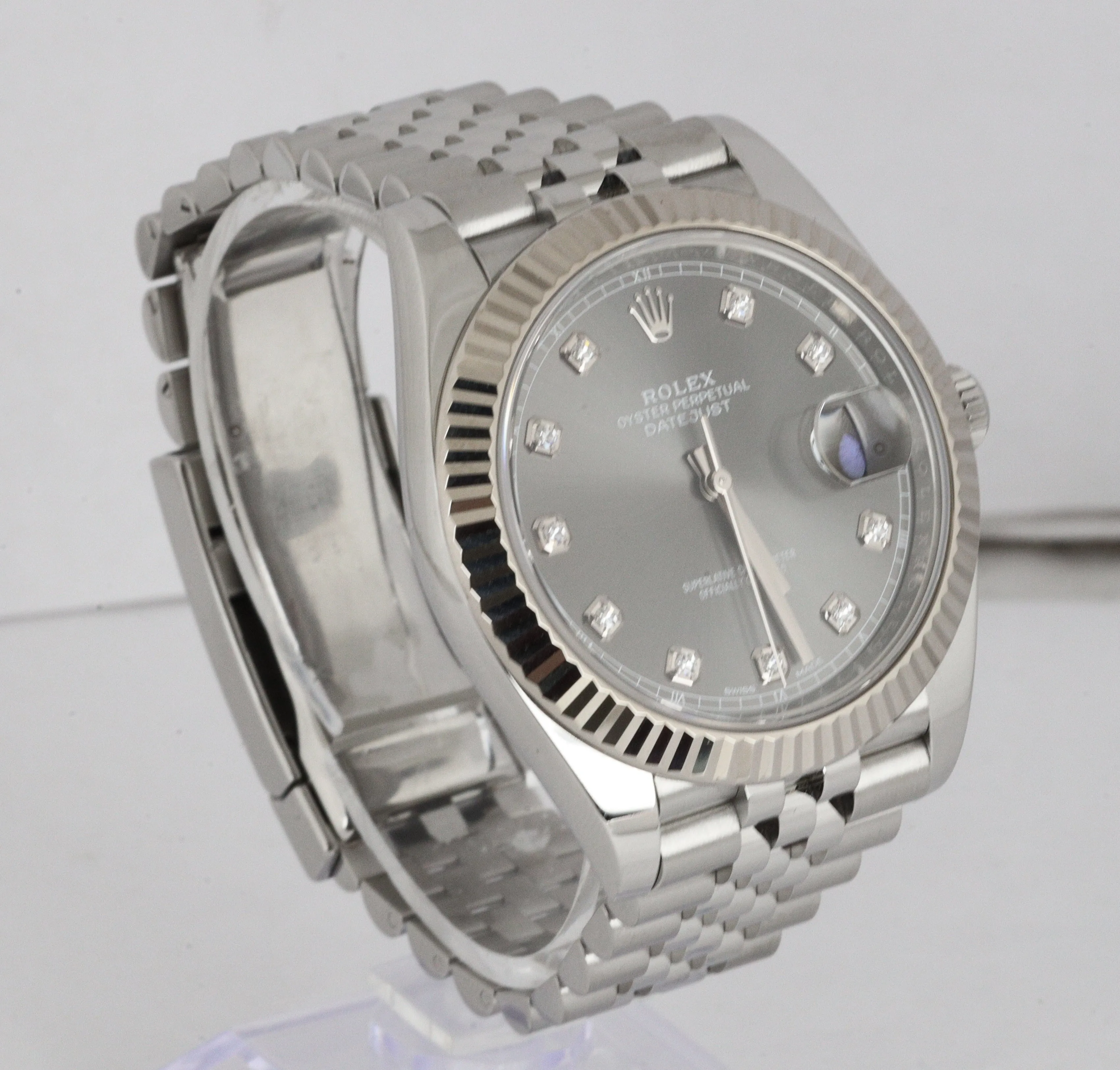 MINT 2017 Rolex DateJust 41 Rhodium DIAMOND 126334 Gray 41mm Fluted Gold Jubilee