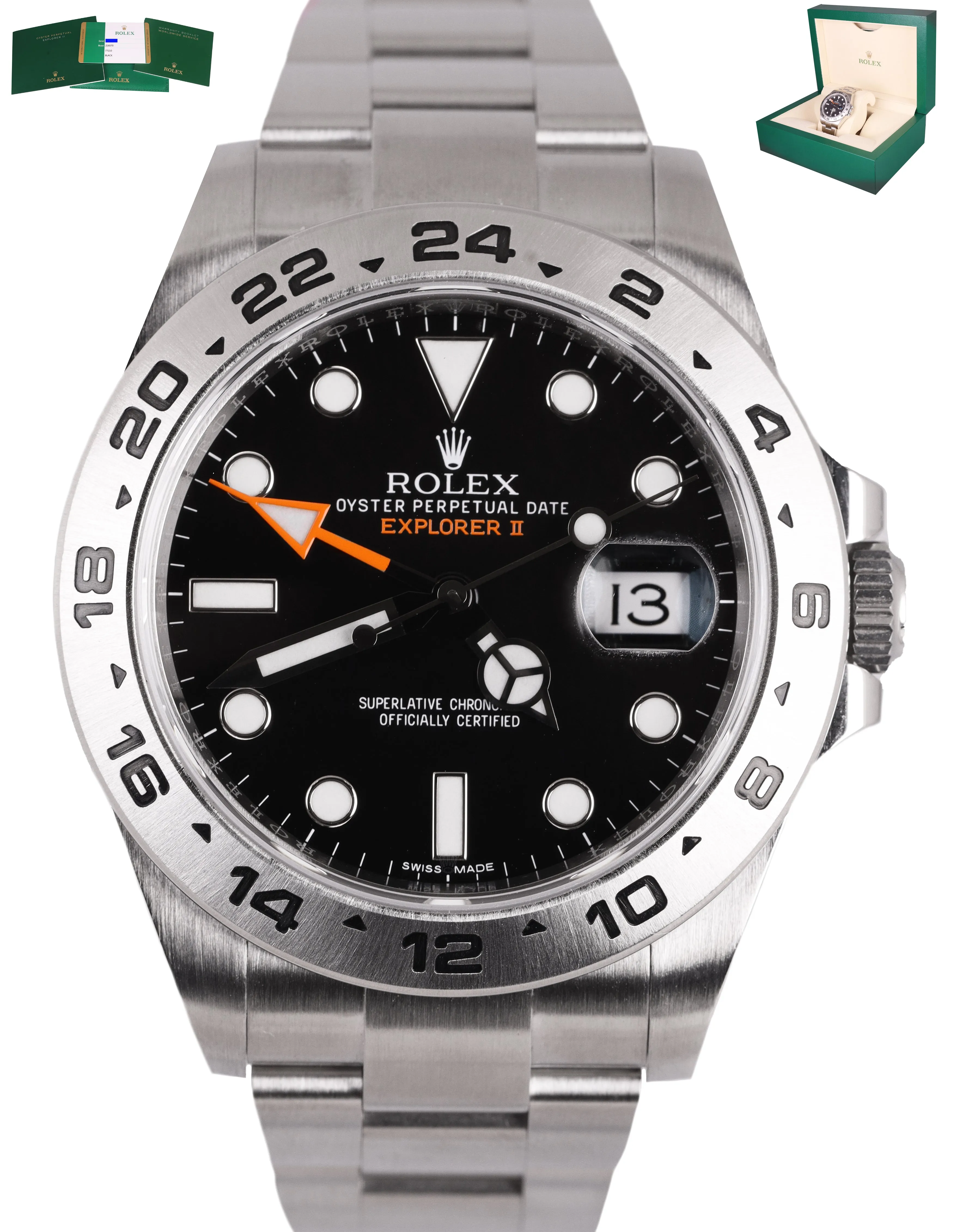 MINT 2018 Rolex Explorer II 216570 Black Orange Stainless GMT Swiss Date Watch