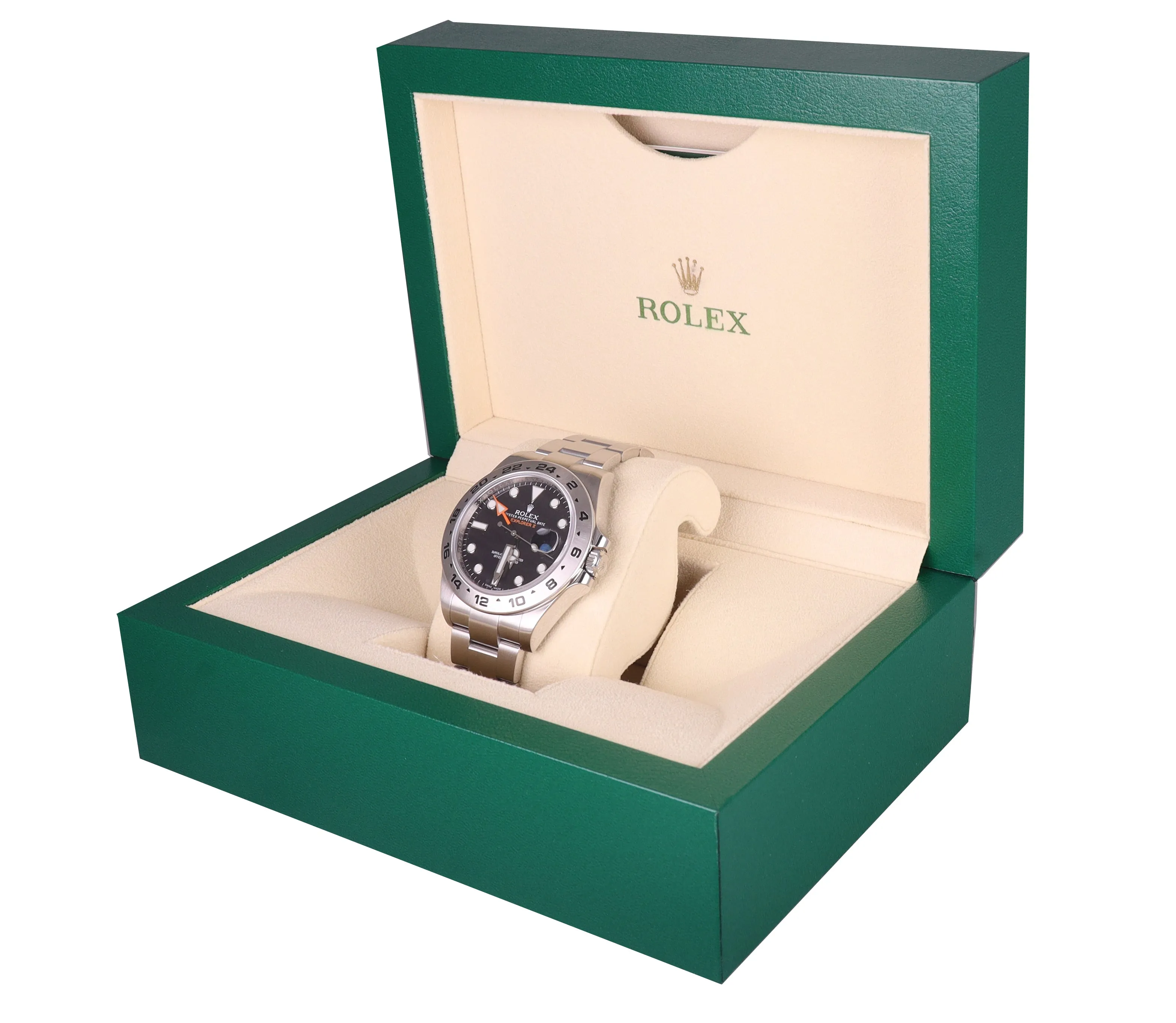 MINT 2018 Rolex Explorer II 216570 Black Orange Stainless GMT Swiss Date Watch