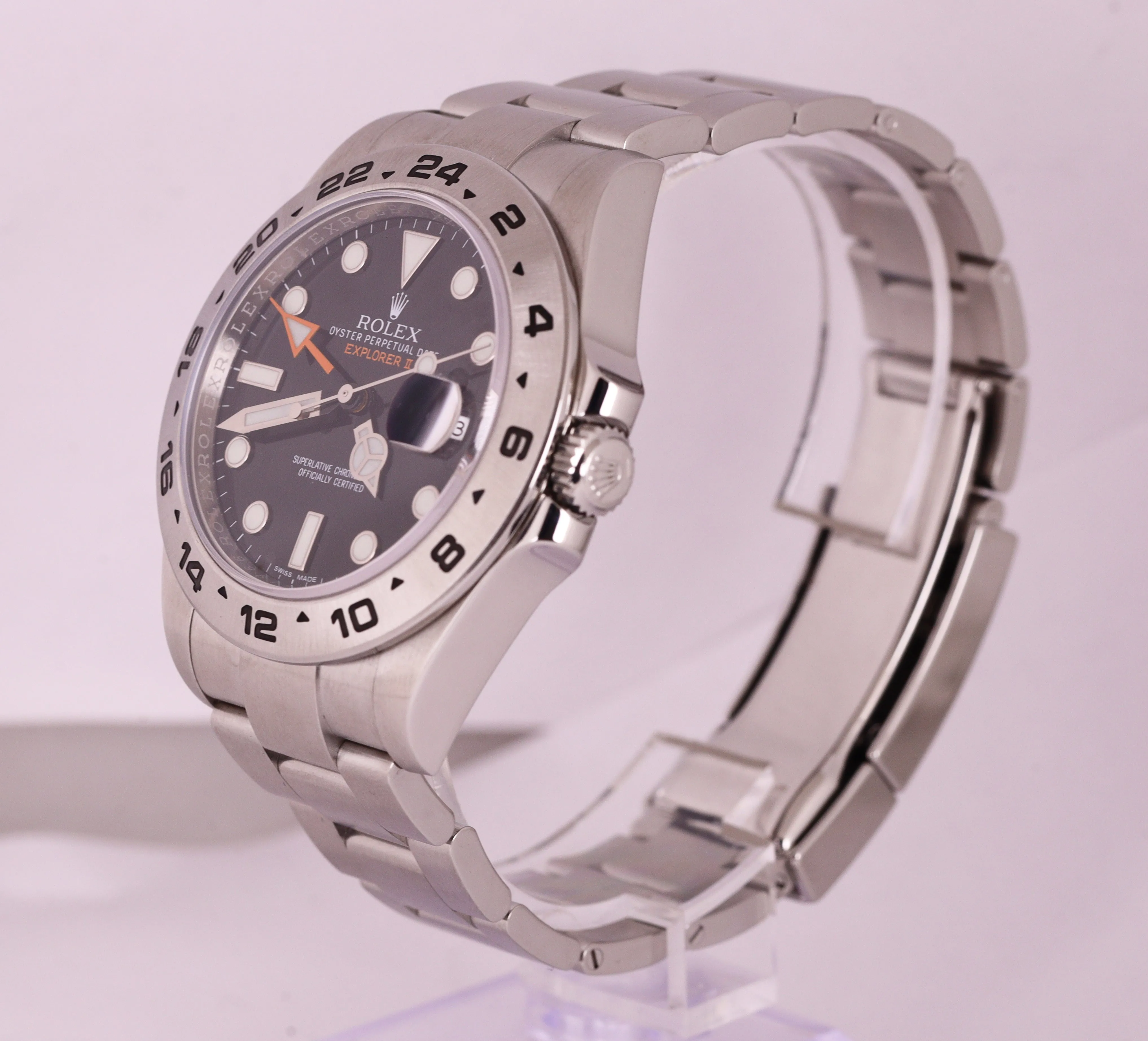 MINT 2018 Rolex Explorer II 216570 Black Orange Stainless GMT Swiss Date Watch