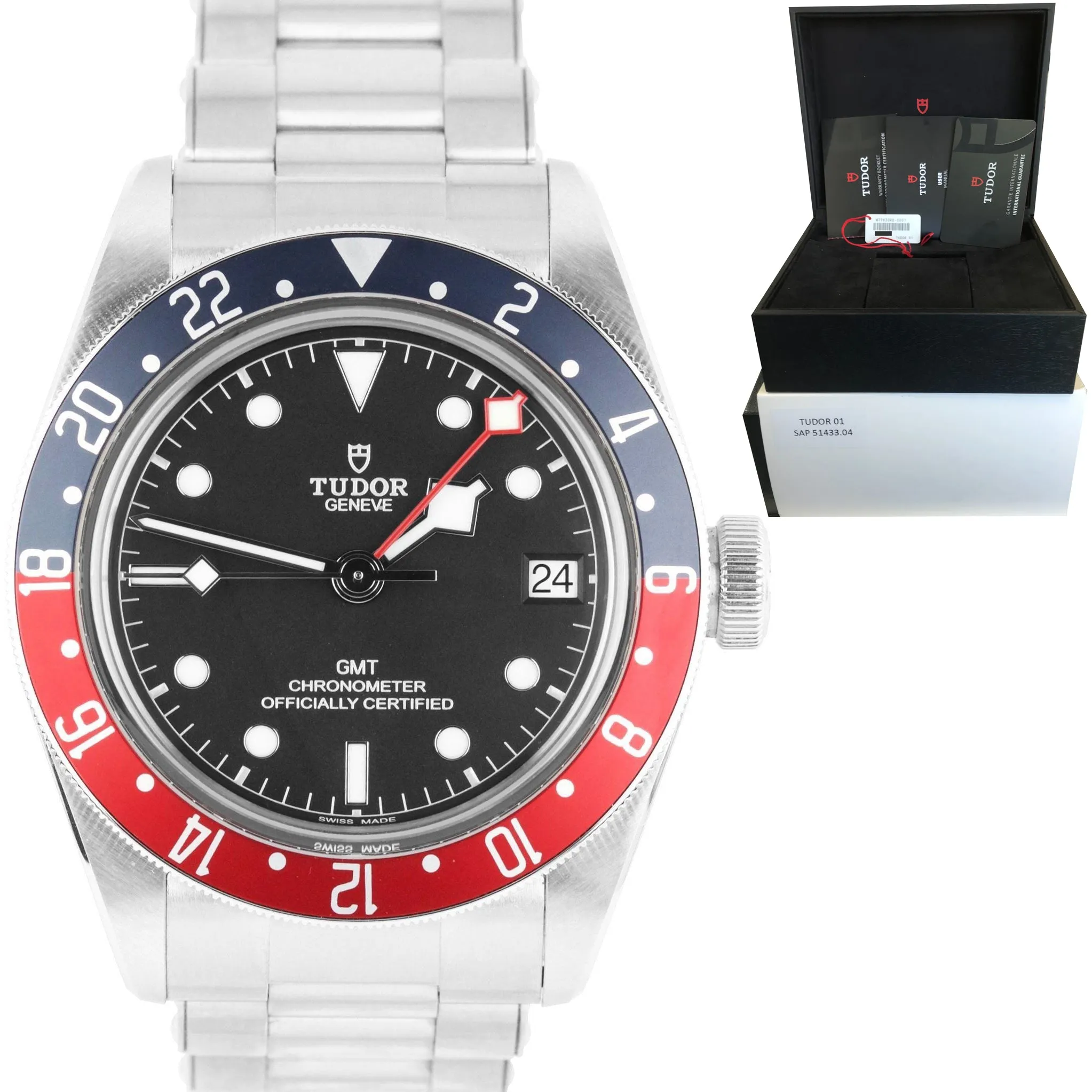 MINT 2021 Tudor Black Bay GMT Pepsi 41mm Stainless Black Date Watch 79830RB