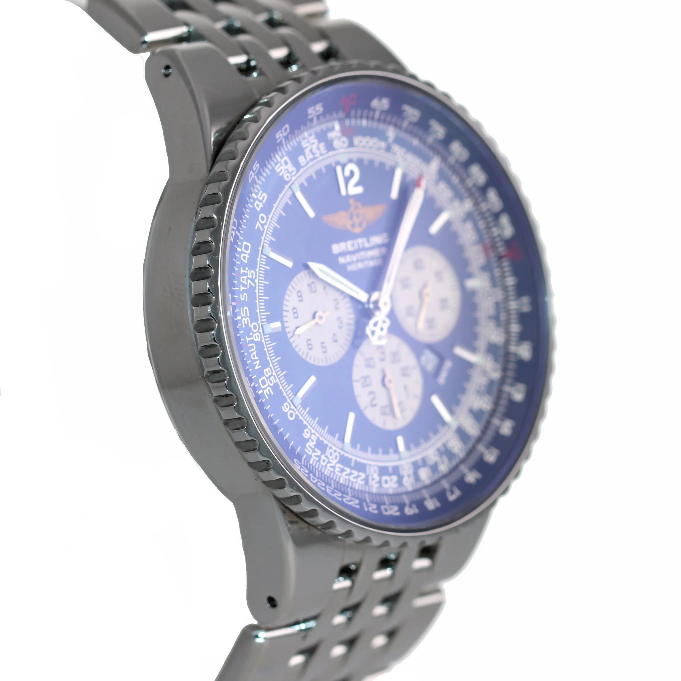MINT Breitling Navitimer Heritage A35350 Blue Stainless Chronograph 43mm Watch