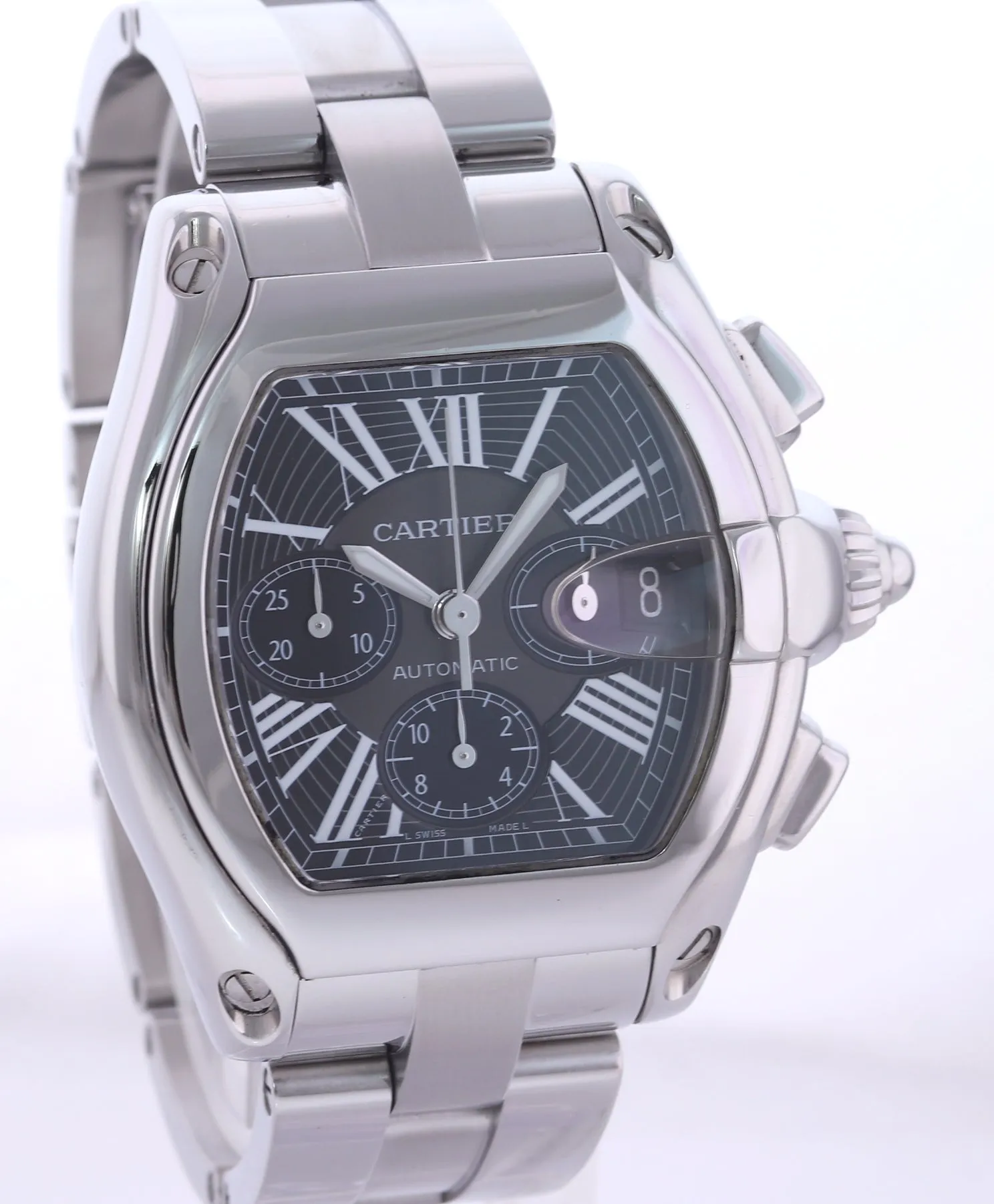 MINT Cartier Roadster XL Steel Black Roman Chronograph W62019X6 Watch 2618
