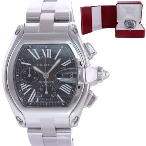MINT Cartier Roadster XL Steel Black Roman Chronograph W62019X6 Watch 2618