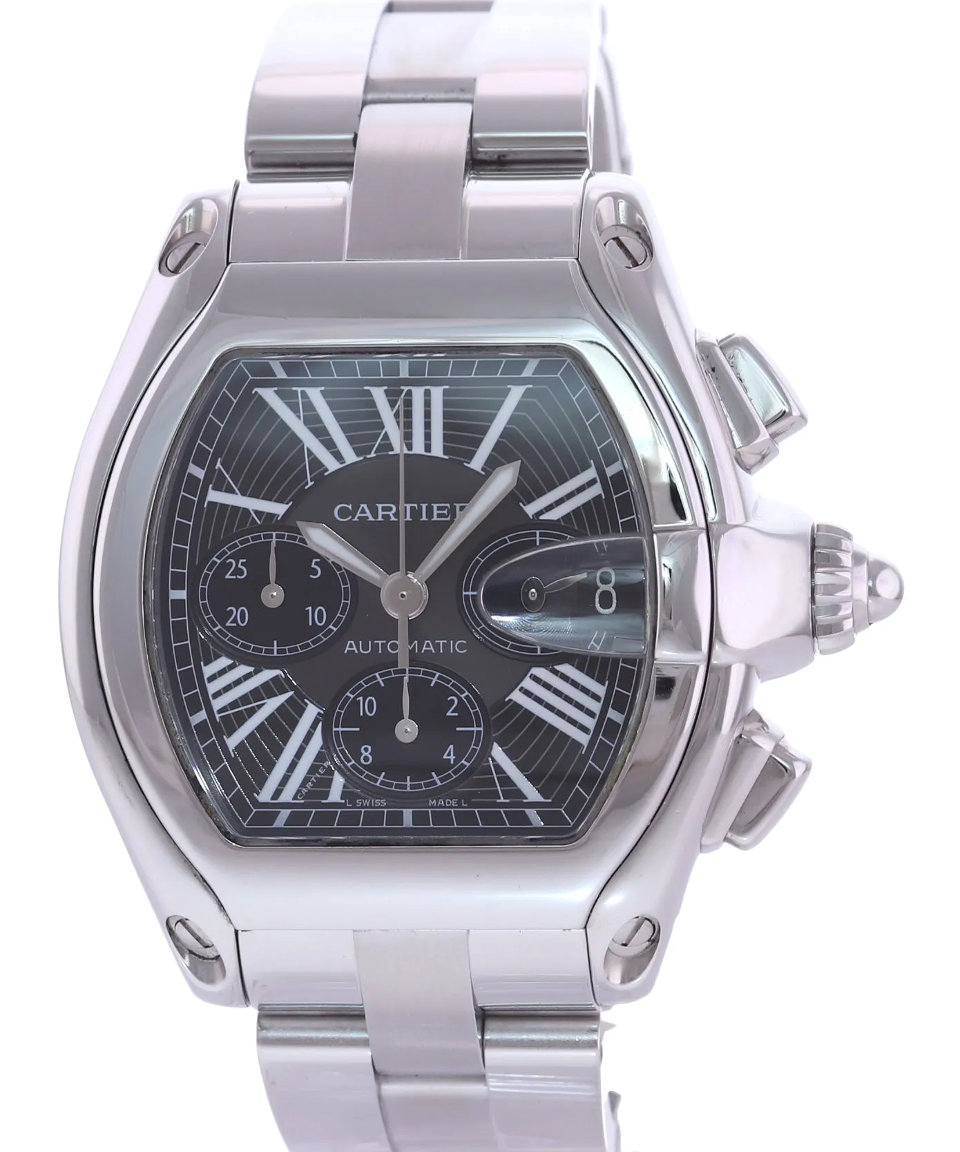 MINT Cartier Roadster XL Steel Black Roman Chronograph W62019X6 Watch 2618
